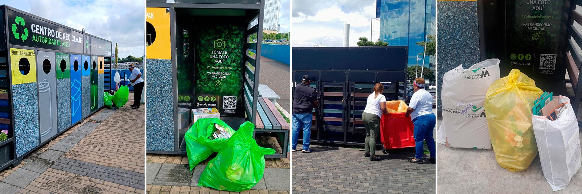 Recolección de bolsas de reciclaje en Cinta Costera